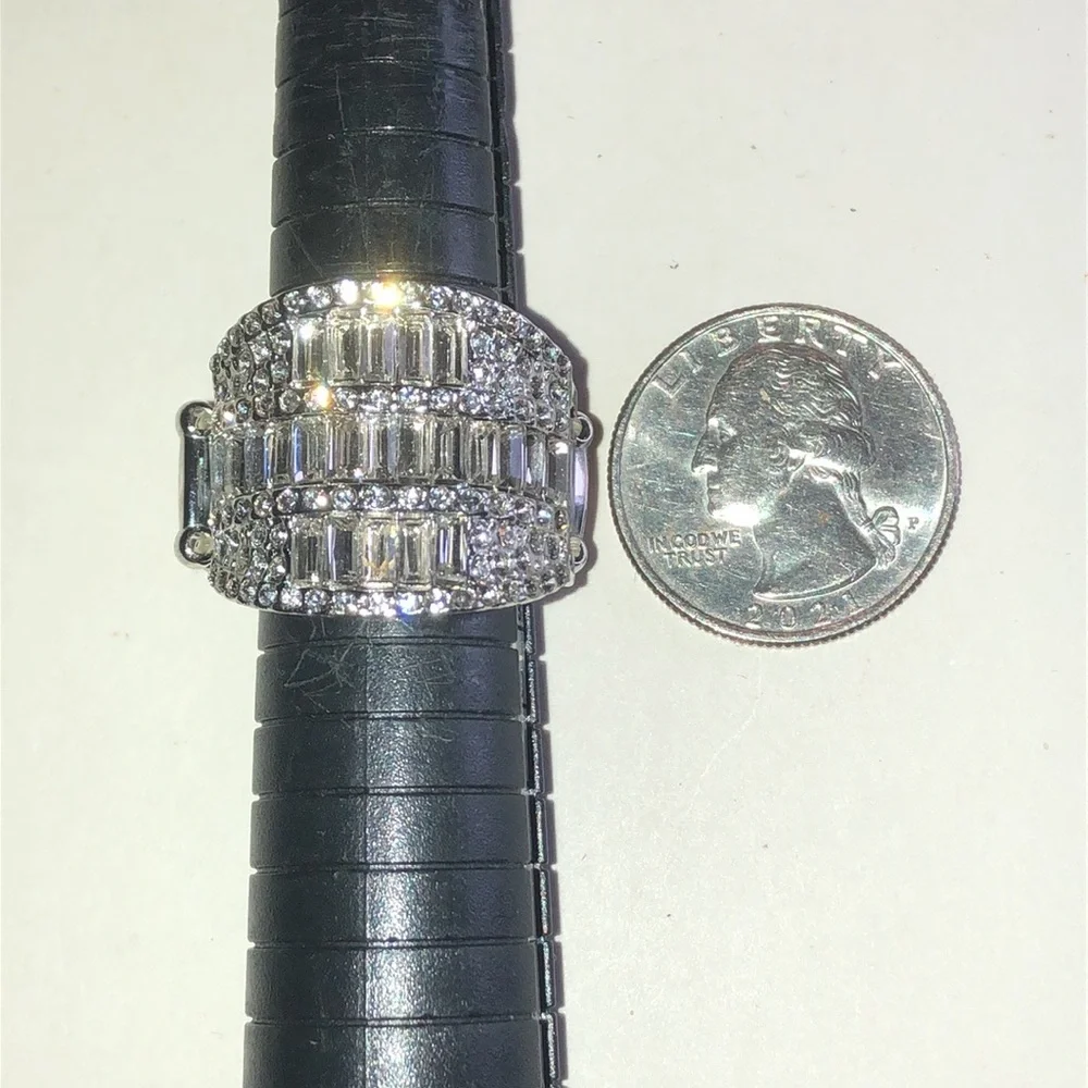 Silver Tone Crystal Pave Wide Band Boho Ring